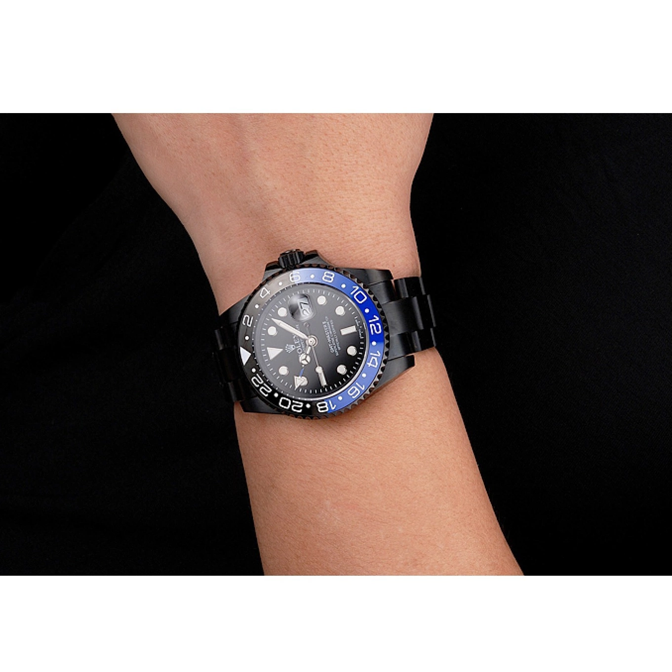 Good copy rolex watches Black Master And Rolex GMT And Bezel Case Blue Black PVD Black II Bracelet Dial Swiss 0715